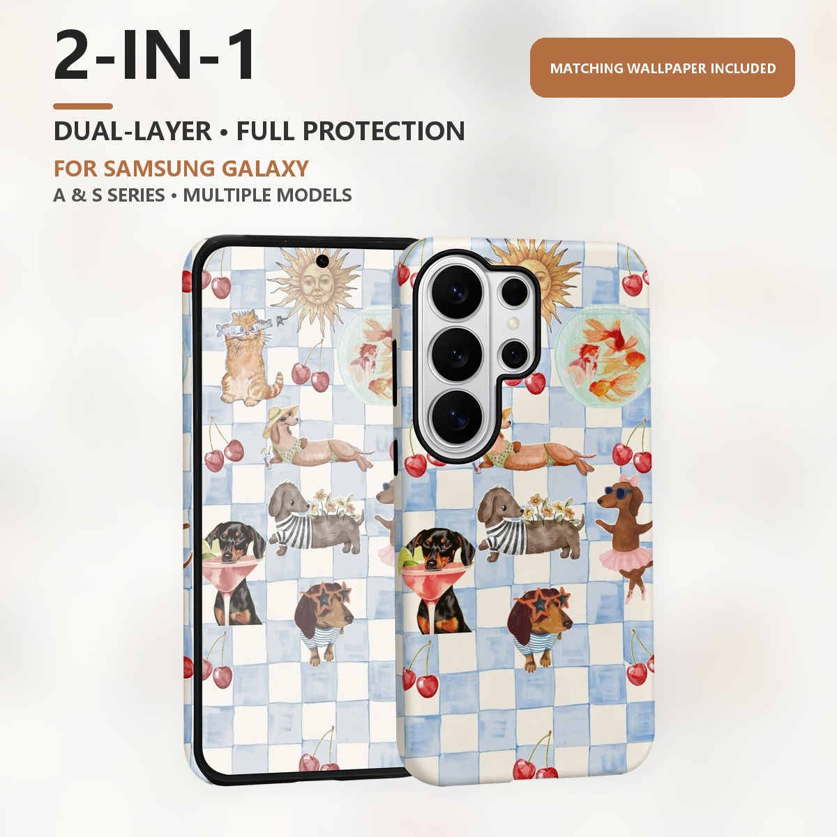 Computer Case - 「Funny Dogs」の夏用2層構造のスマートフォンケース。対応機種：Samsung Galaxy S26、S25、S24、S23、S22、S21 Plus、Ultra、FE、S20 FE、A56、A17、A16、A15。