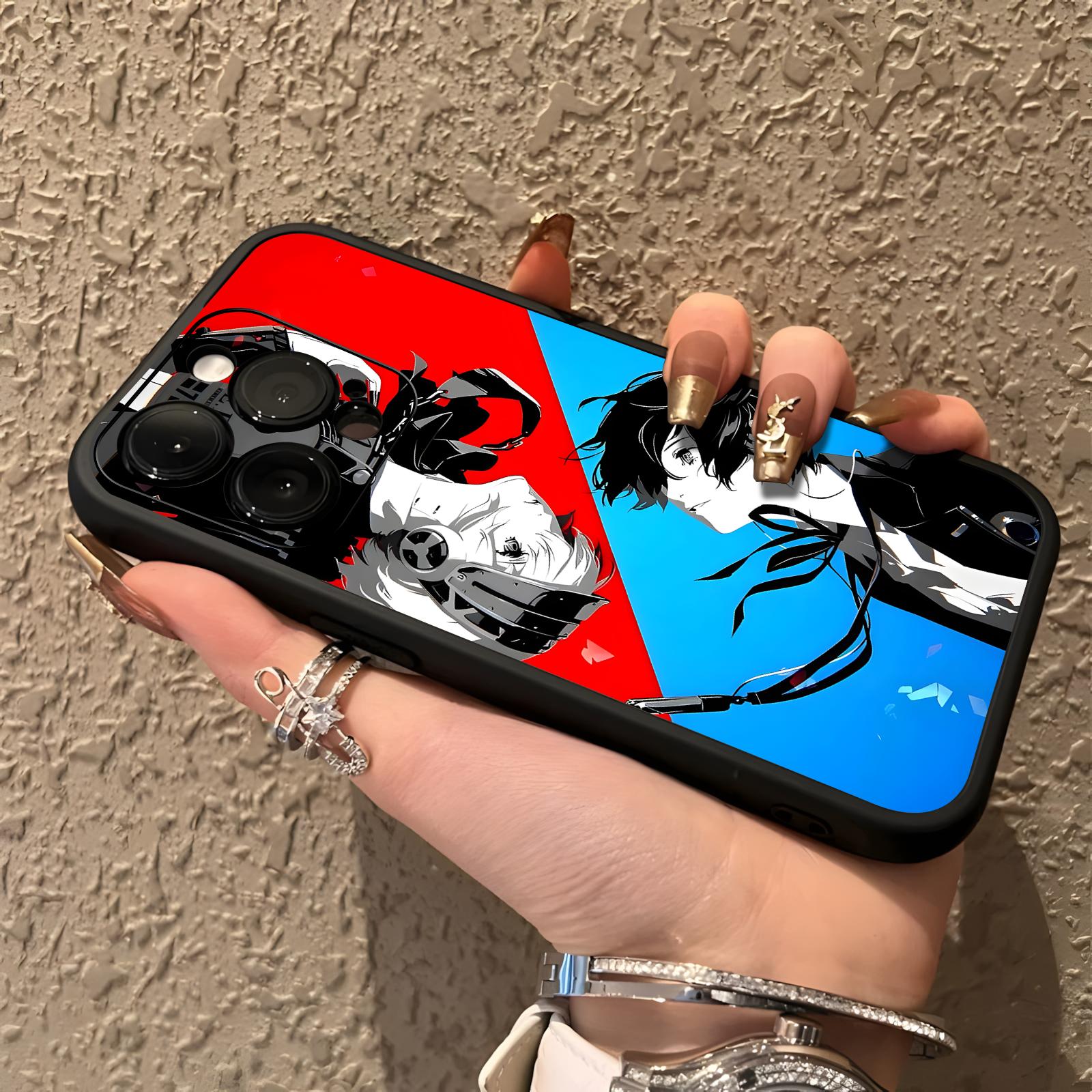 Computer Case - 人気ゲーム「Persona 3」のデザインを施したiPhone 18、17、16、15、14、13、12、11 Pro Max、Mini用ソフトケース。黒色で、衝撃に強い。