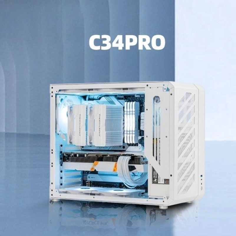 Atx Case - C34pro Horizon サイドパネルPCケース、アルミニウム合金製、ポータブルデスクトップPCシャーシ、ATXマザーボード対応、360mm水冷対応。