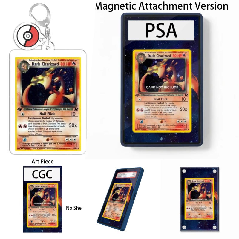 Case Fans - ポケモンTCGロケットダークチャリザードアニメ拡張アートファンギフト用アートディスプレイ、リサイクル可能なアクリル保護ケースキーホルダー