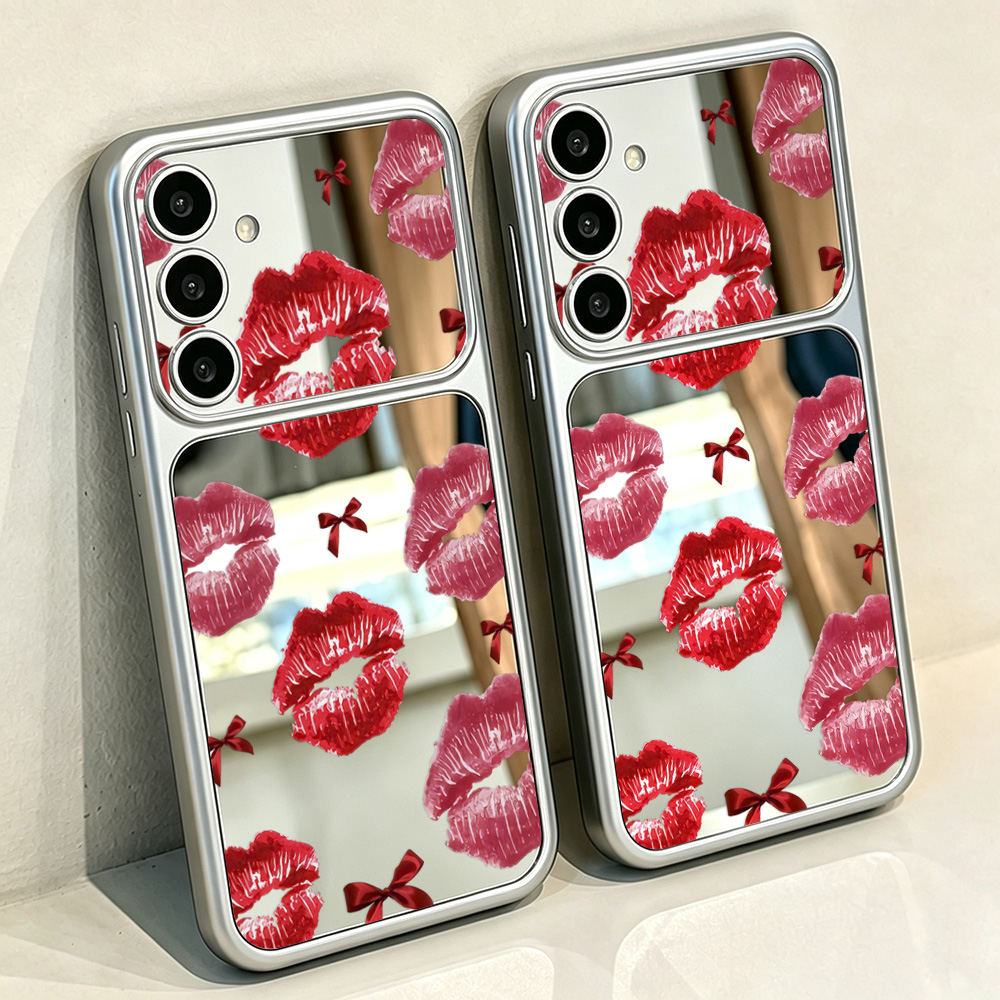 Computer Case - リボンと赤い唇の模様が描かれた、Samsung A57、A16、A56、A37、S23、S24、S25 FE、S26 Ultra、A07、A17、A55、A54、A26、A36、A06対応のスマートフォンケース。